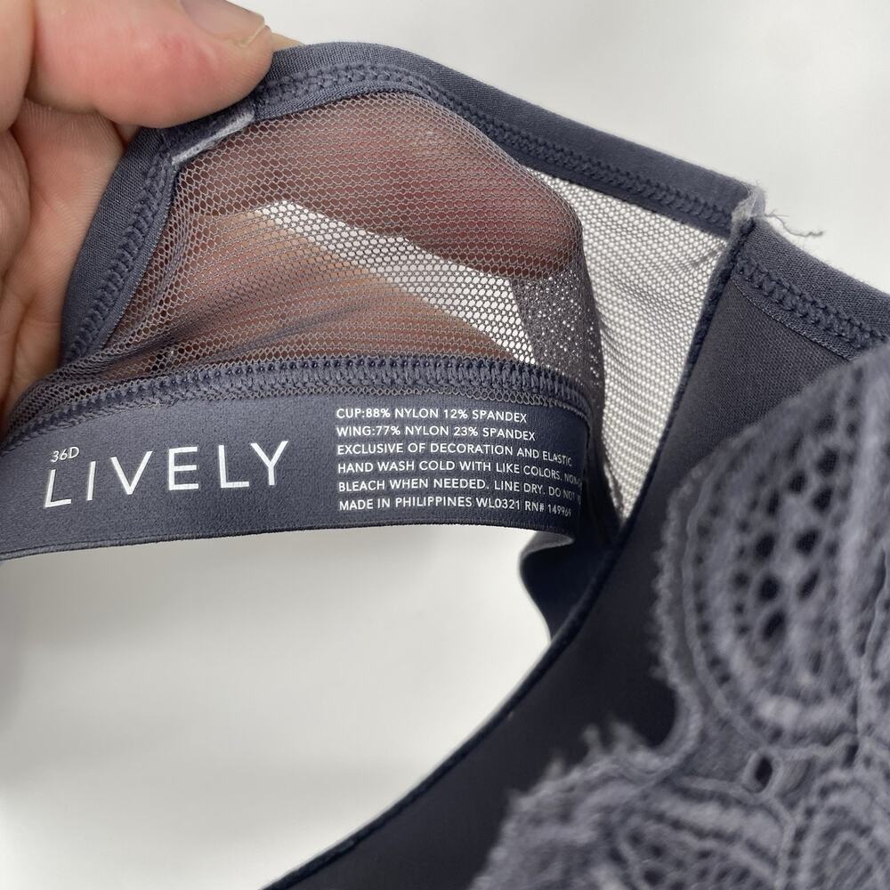 Lively Lace Underwire Bra 36D Gray Unlined Demi Balconette Mesh Womens - Picture 4 of 7